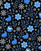 Whimsical Blue Winter Creature Snowflakes Rug