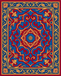 Classic Red Blue Golden Floral Medallion Rug