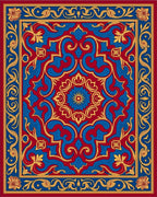 Classic Red Blue Golden Floral Medallion Rug