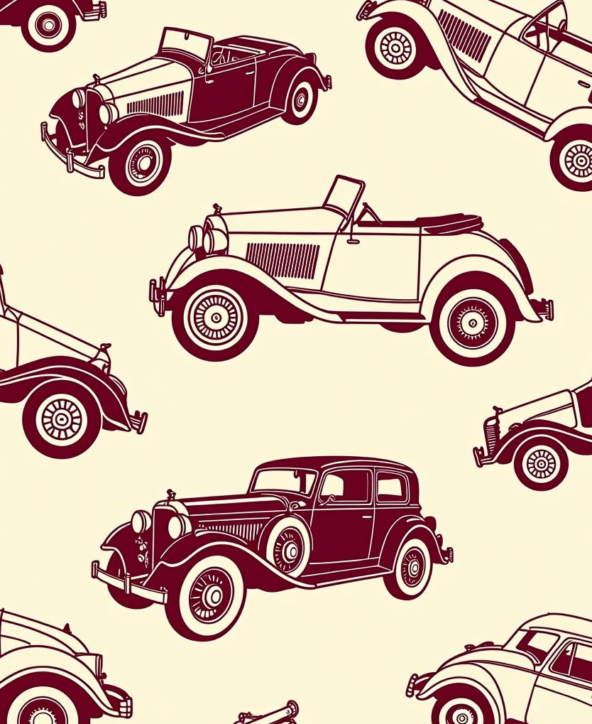 Vintage Crimson Classic Car Collection Rug