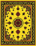 Bold Yellow Red Floral Medallion Sunburst Rug