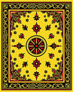 Bold Yellow Red Floral Medallion Sunburst Rug