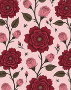 Crimson Pink Rose Vine Garden Rug