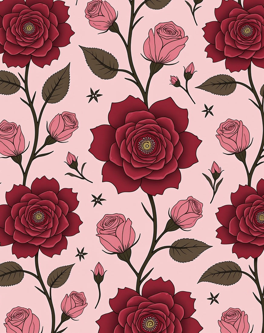 Crimson Pink Rose Vine Garden Rug