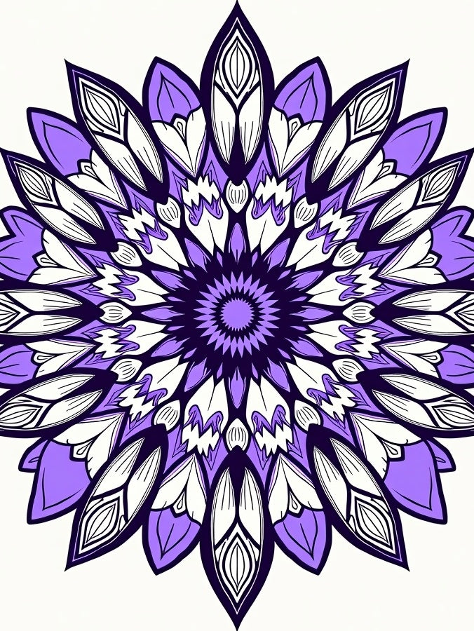 Purple White Layered Floral Medallion Rug