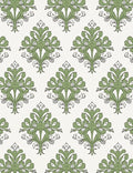 Sage Green Leafy Damask Medallion Rug