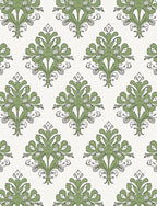 Sage Green Leafy Damask Medallion Rug
