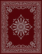 Maroon Elegant Floral Medallion Border Rug