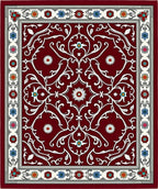 Ornate Crimson Vine Medallion Art Rug