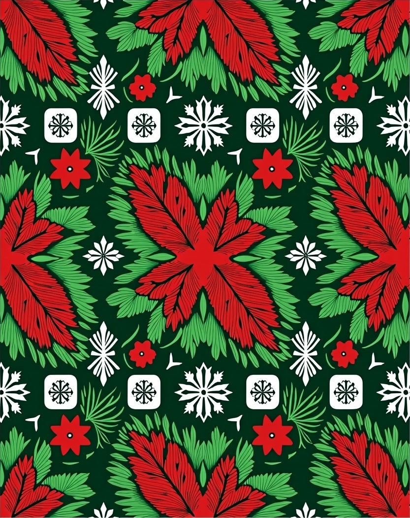 Crimson Red Green Floral Snowflake Medallion Rug