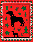 Red Black Dog Christmas Trees Stars Rug