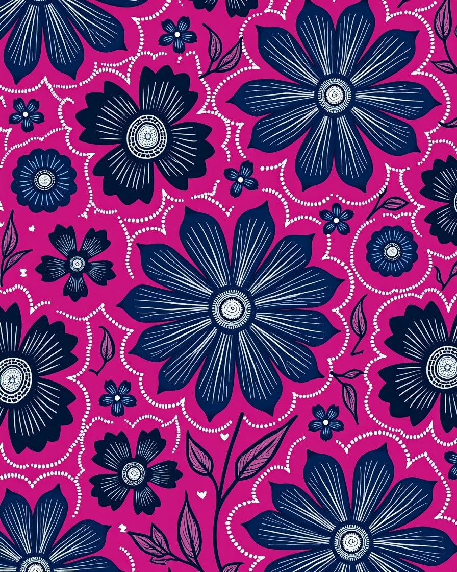 Bold Navy Floral Medallion Fusion Rug