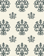 Dark Teal Damask Floral Ornament Rug
