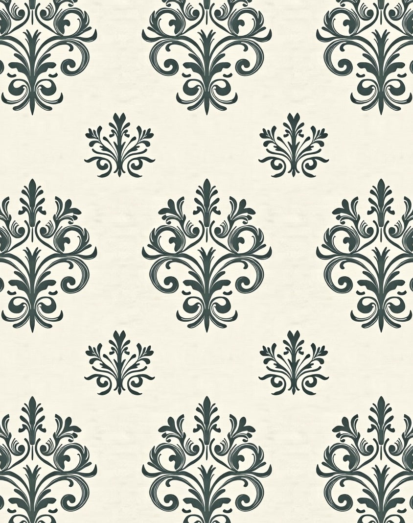 Dark Teal Damask Floral Ornament Rug