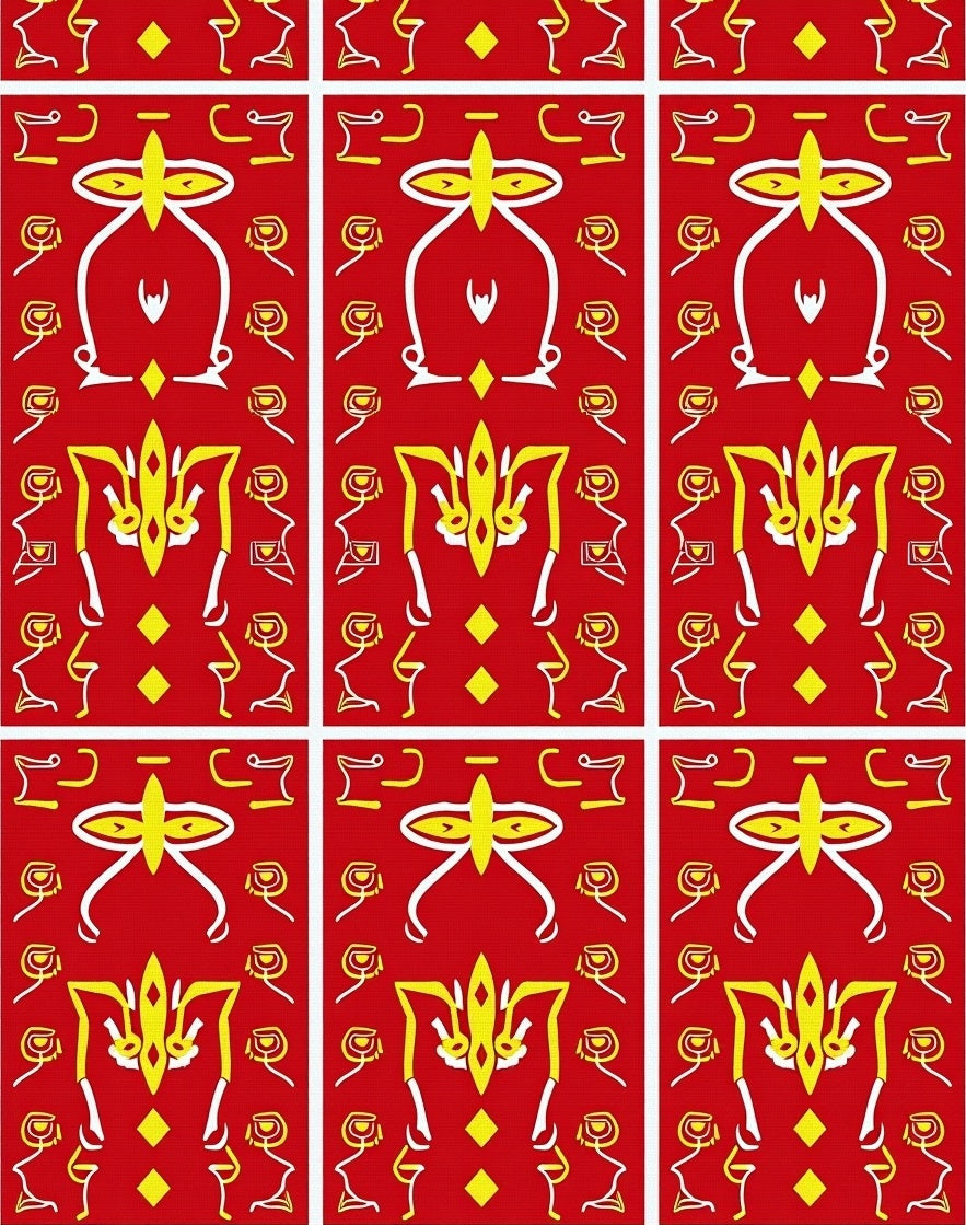 Vibrant Red Geometric Stylized Figures Rug