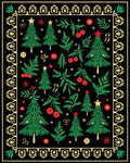 Green Christmas Trees Red Berries Border Rug