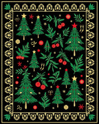 Green Christmas Trees Red Berries Border Rug