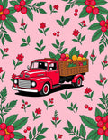 Red Retro Truck Berry Floral Background Rug