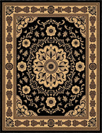 Black Gold Floral Medallion Border Rug