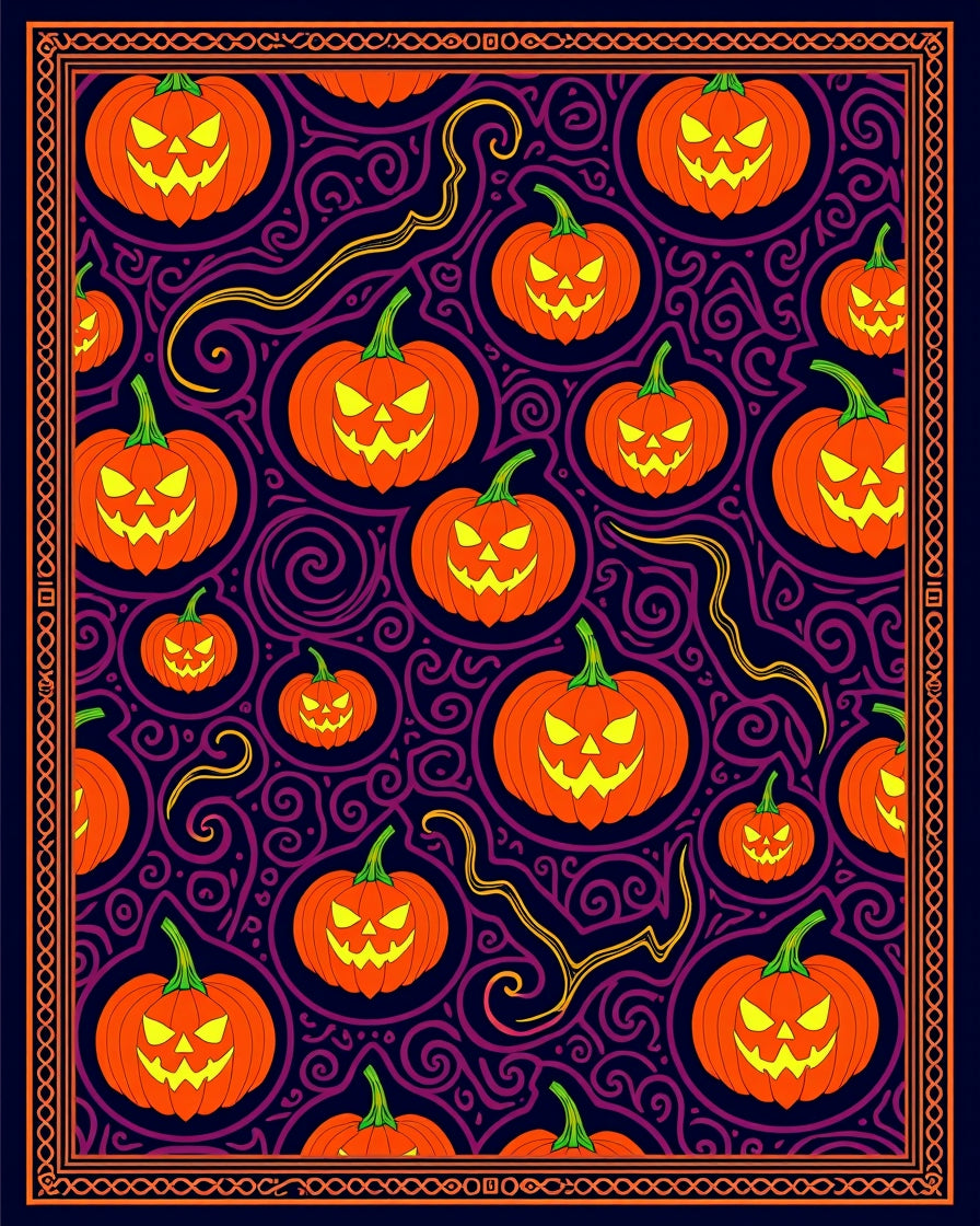 Spooky Orange Jack O Lantern Swirls Rug
