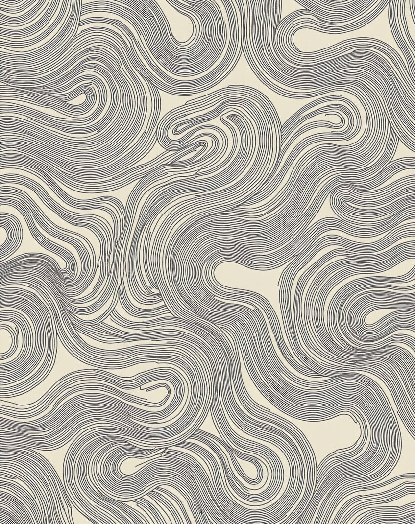 Cream And Charcoal Swirl Lines Rug