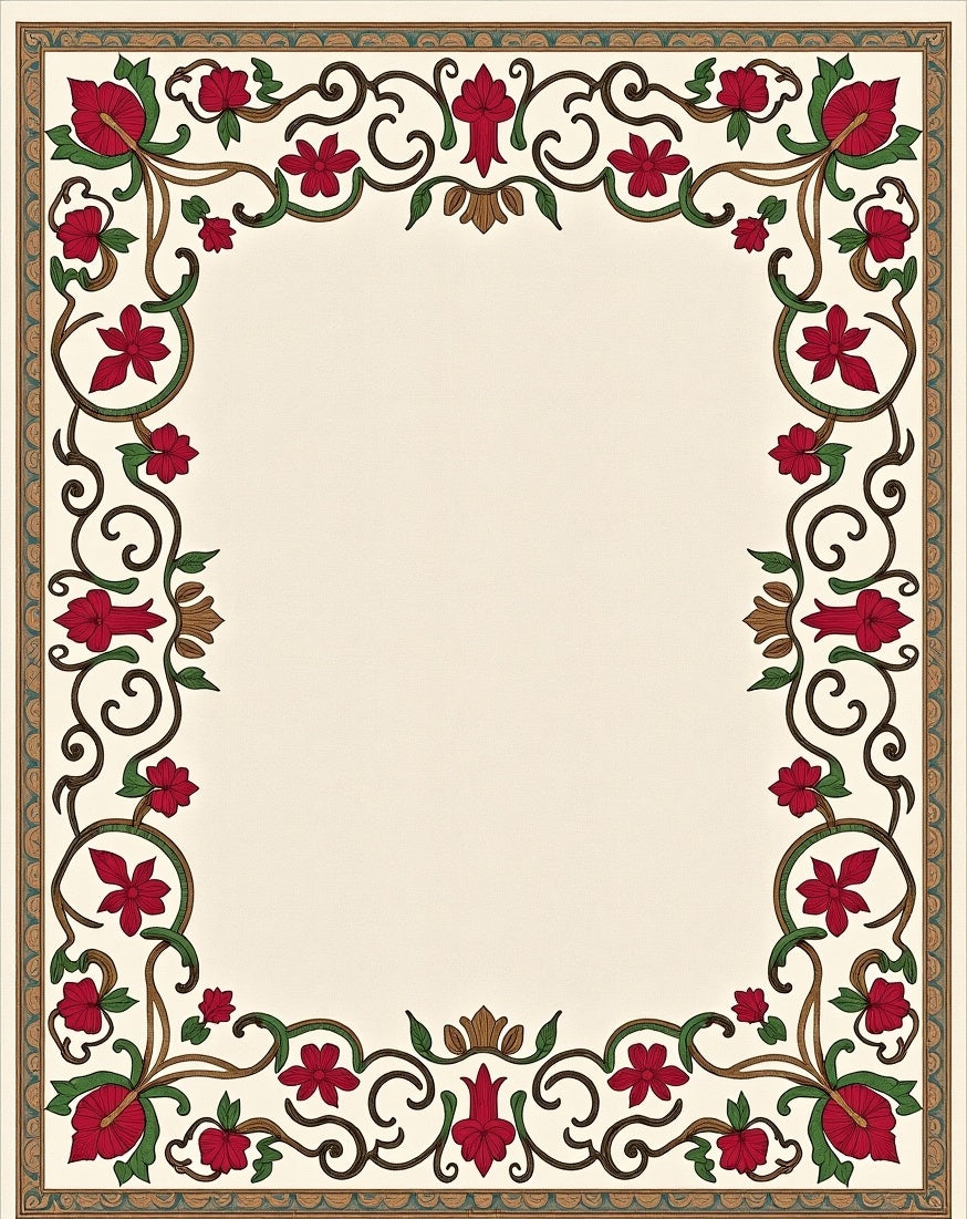 Crimson Floral Vine Border Design Rug