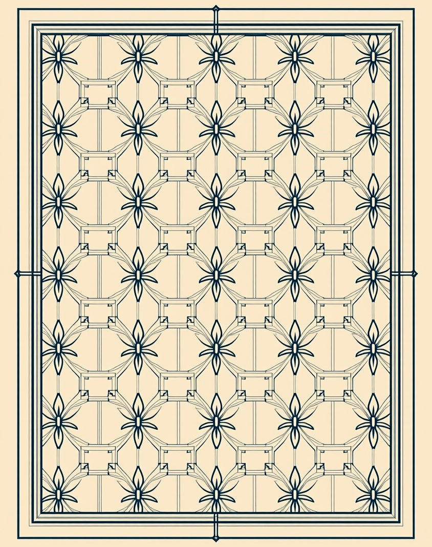 Navy Blue Botanical Lattice Rug