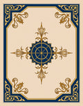 Navy Gold Crested Compass Floral Rug