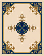 Navy Gold Crested Compass Floral Rug