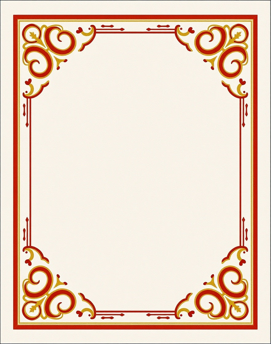 Crimson Gold Swirl Corner Border Rug