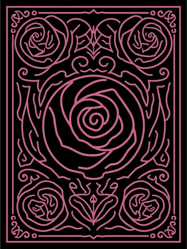 Pink Outline Rose Floral Frame Rug
