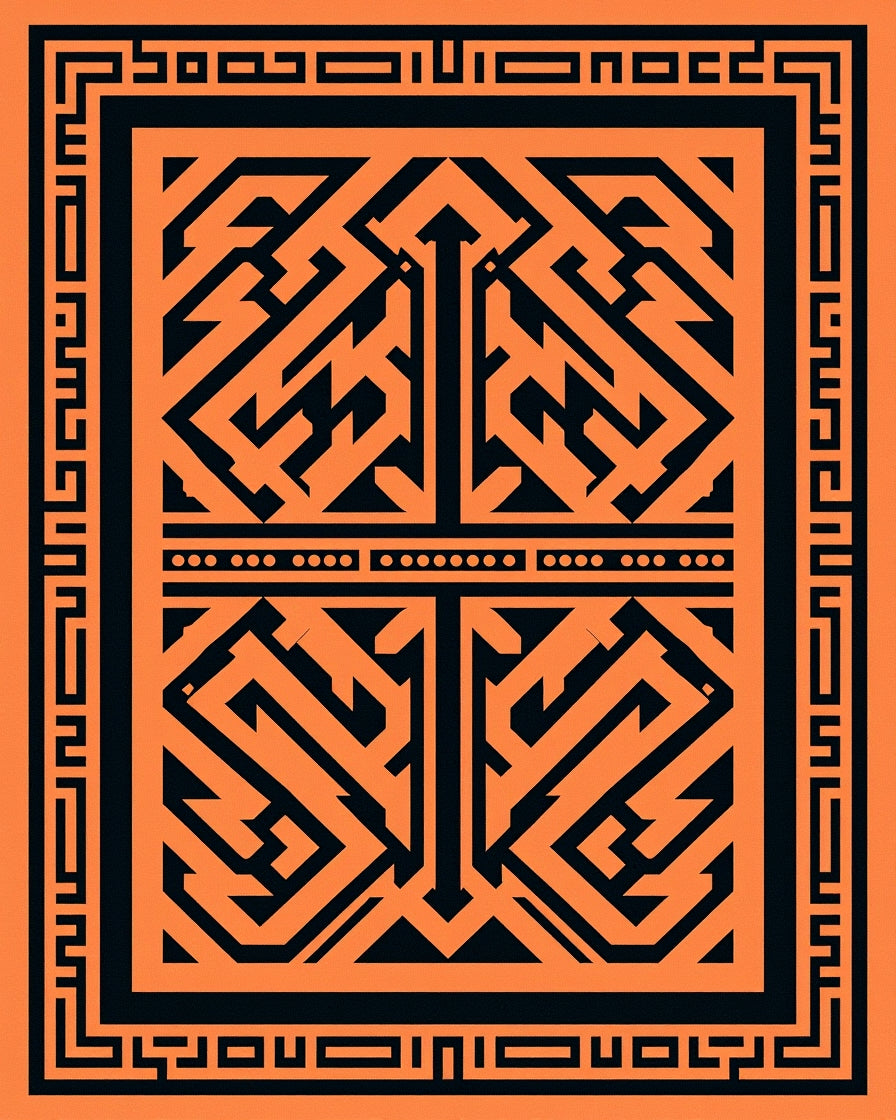 Bold Orange Geometric Maze Rug
