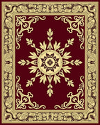 Elegant Gold Floral Medallion Burgundy Rug