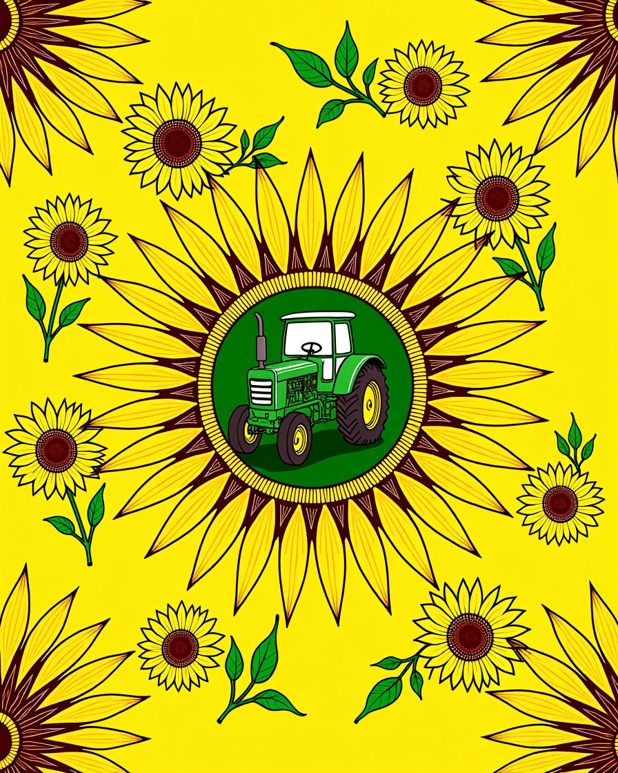 Green Tractor Sunflower Fields Rug