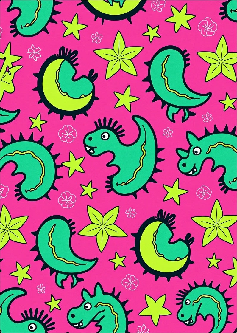 Cute Green Dinosaurs Pink Starburst Rug