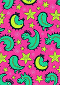 Cute Green Dinosaurs Pink Starburst Rug