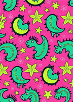 Cute Green Dinosaurs Pink Starburst Rug