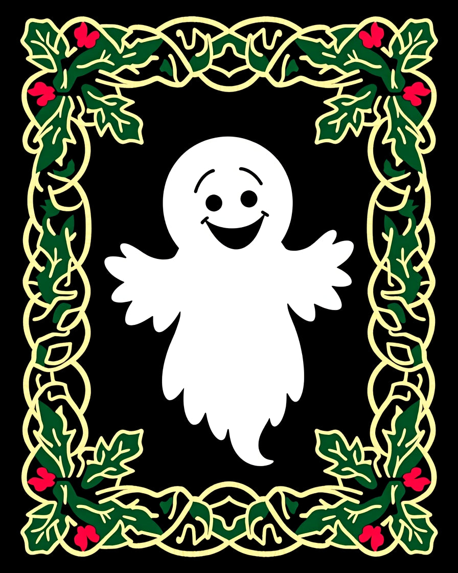 Whimsical White Ghost Holly Border Rug