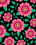Vibrant Pink Floral Black Botanical Rug
