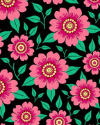 Vibrant Pink Floral Black Botanical Rug