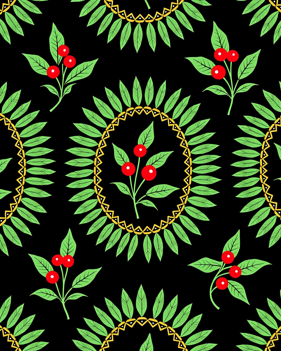 Green Leaf Red Berry Wreath Rug
