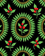 Green Leaf Red Berry Wreath Rug