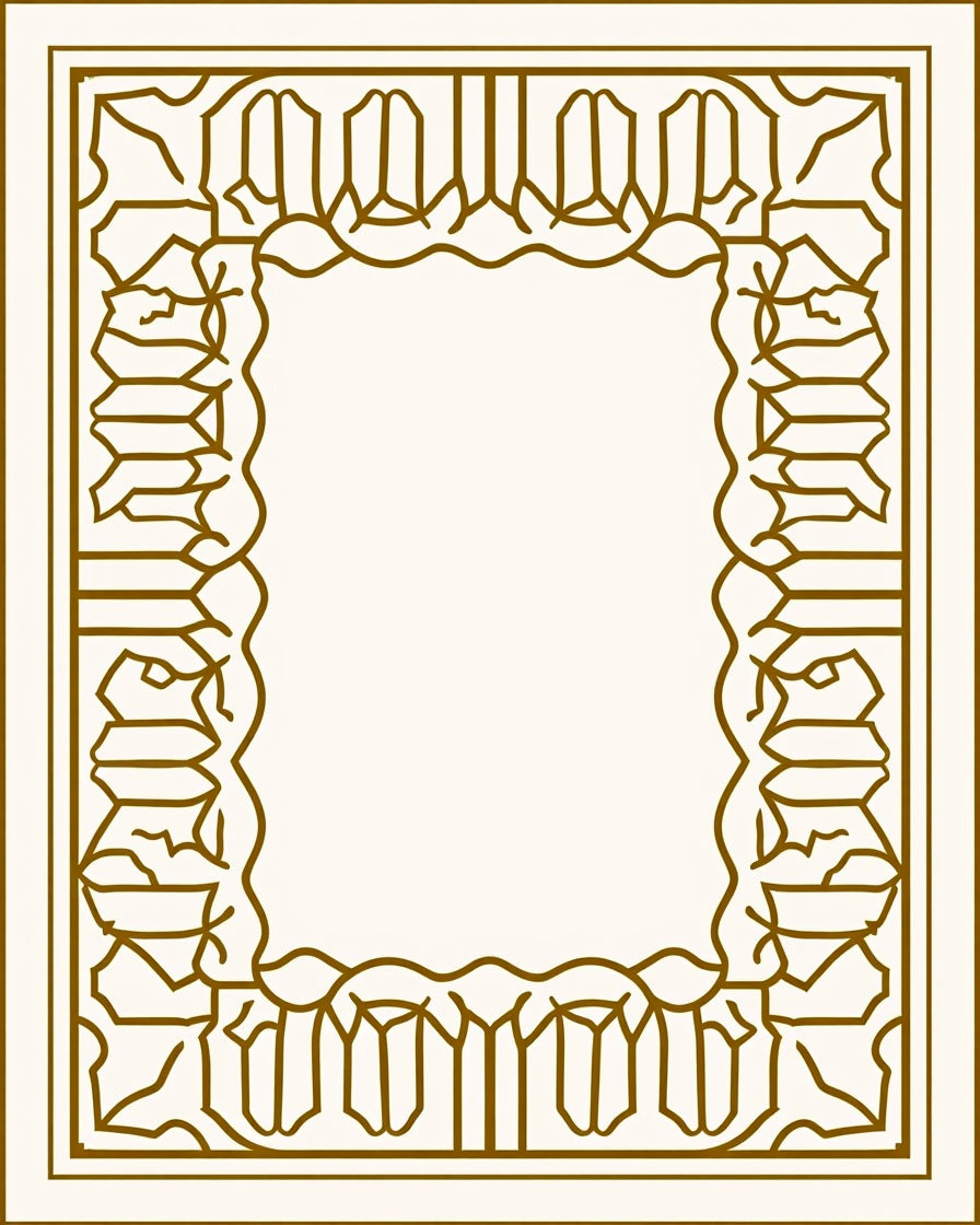 Elegant Gold Geometric Arch Border Rug