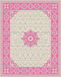Vibrant Pink Floral Medallion Frame Rug