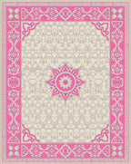 Vibrant Pink Floral Medallion Frame Rug