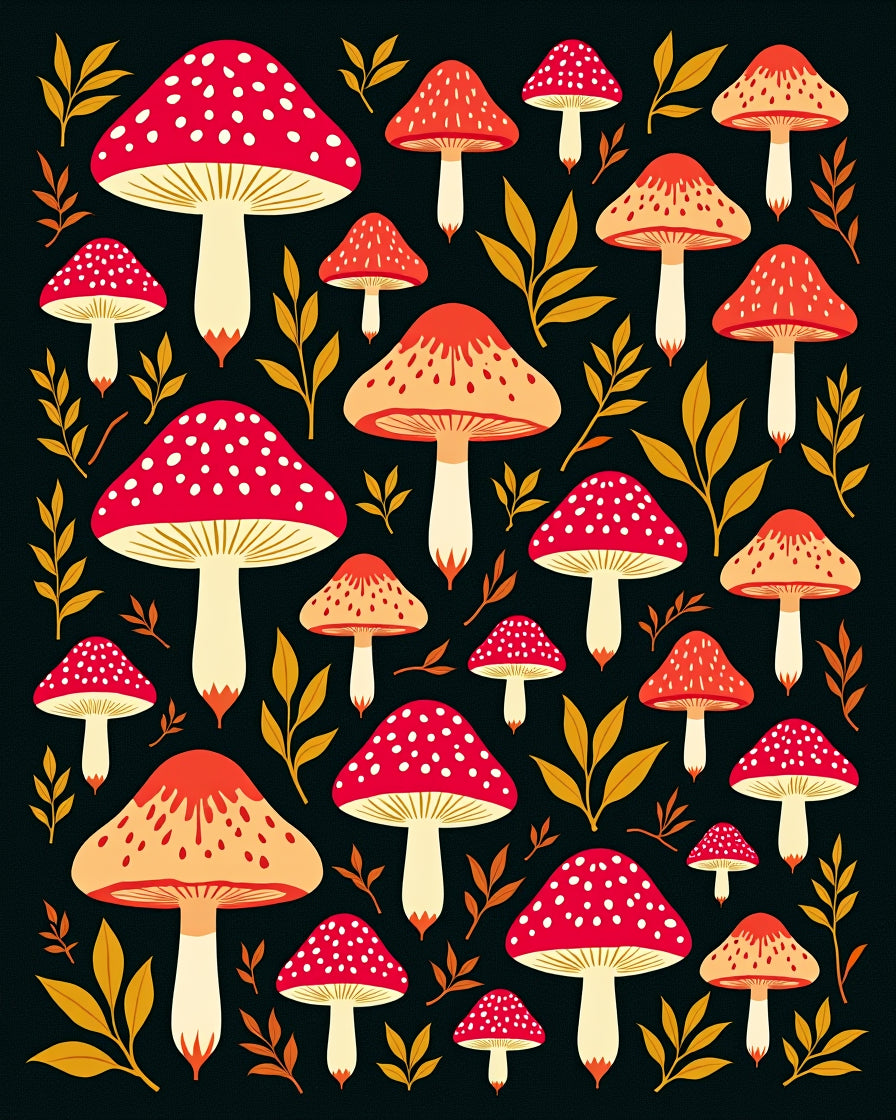 Red White Mushroom Garden Print Rug
