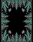 Festive Pine Sprig Red Berry Accents Rug