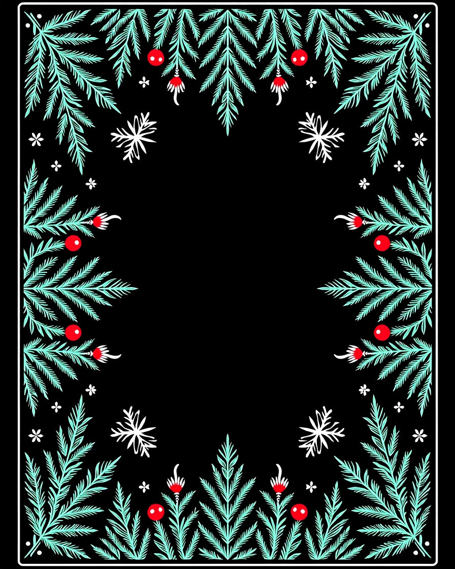 Festive Pine Sprig Red Berry Accents Rug