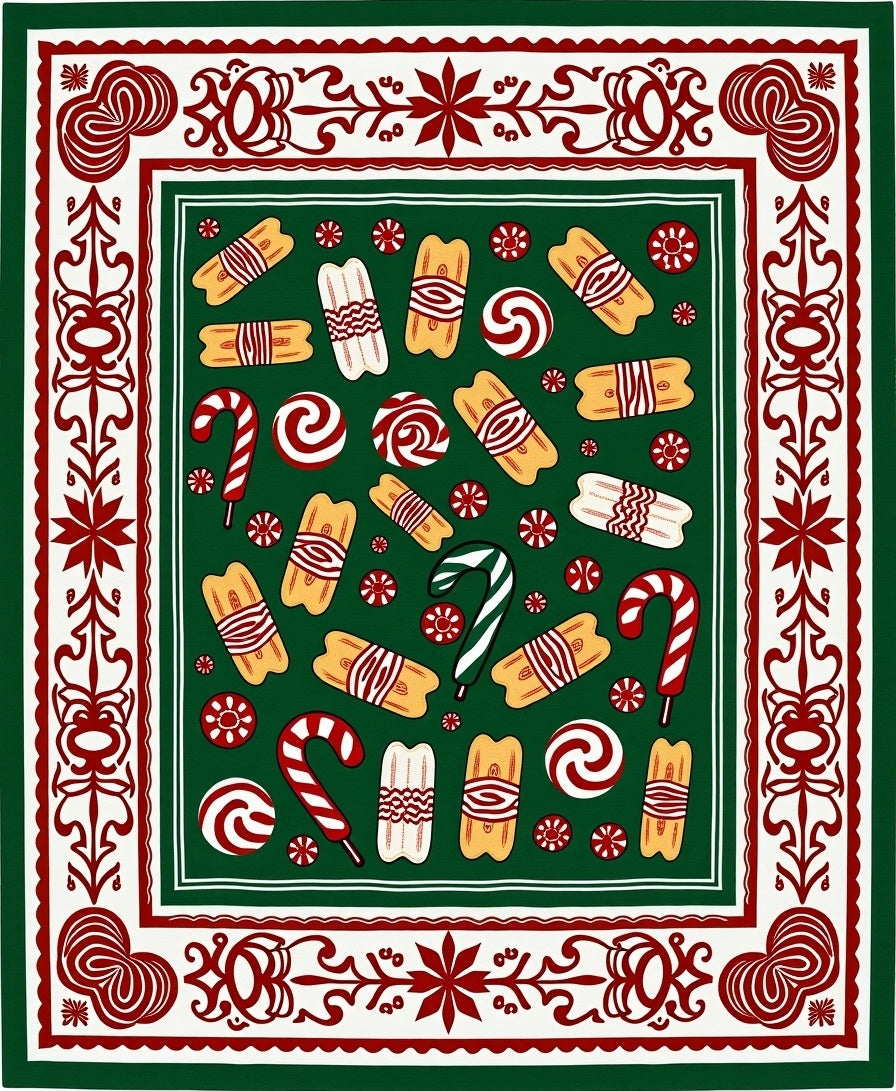 Festive Candy Cane Cookie Swirl Border Rug
