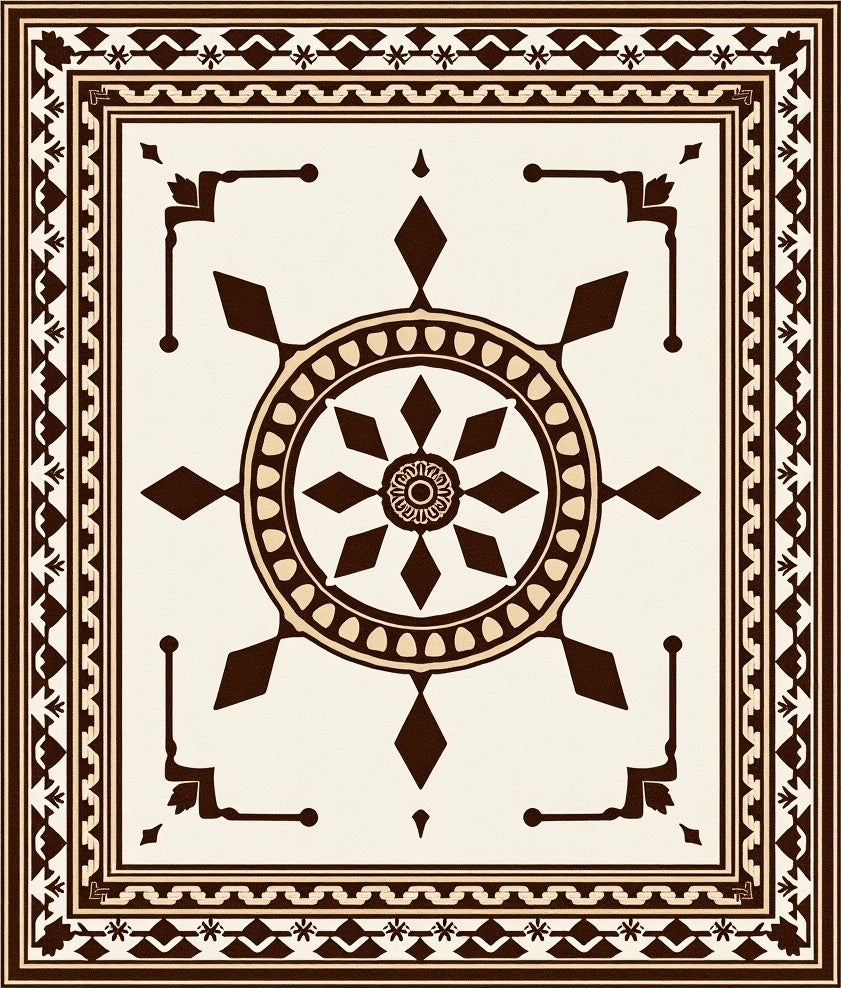 Brown Geometric Medallion Border Rug